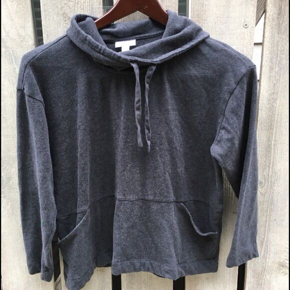 J. Jill Pure Jill Sz M Ultra Soft Cotton Grey Sweatshirt Cowl Neck - Picture 1 of 7